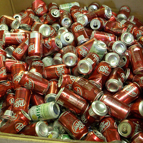 Pile of aluminum soda pop cans